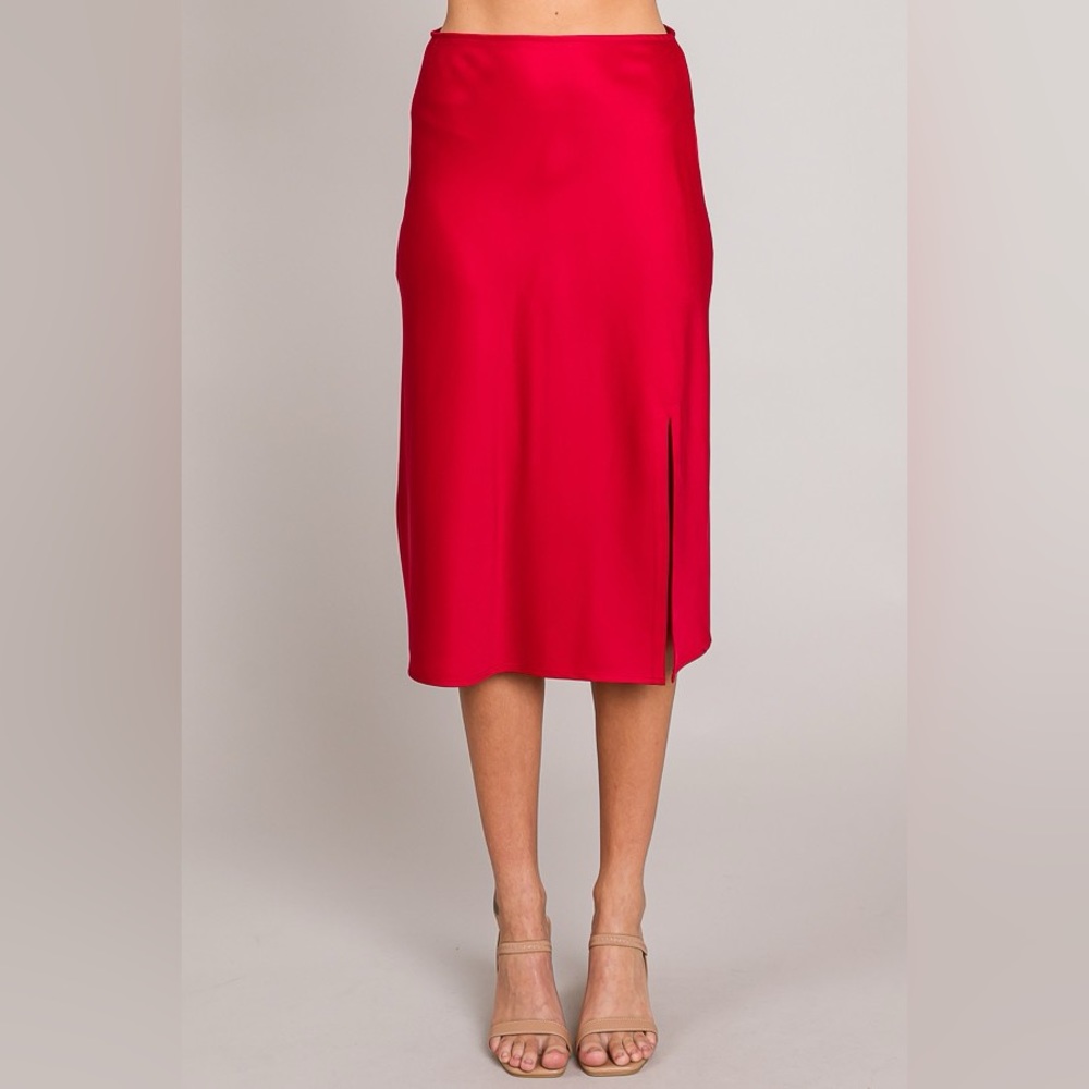 Must Have - Satin Front Slit Midi Skirt - New with tags!